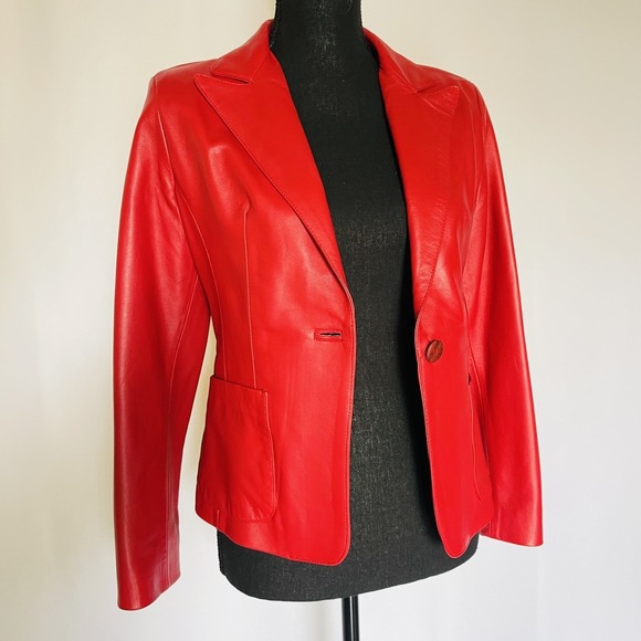 EUC Italian Fine Red Leather Peruzzi Firenze Women Jacket- Vera Pelle - Size 42 - Picture 5 of 15